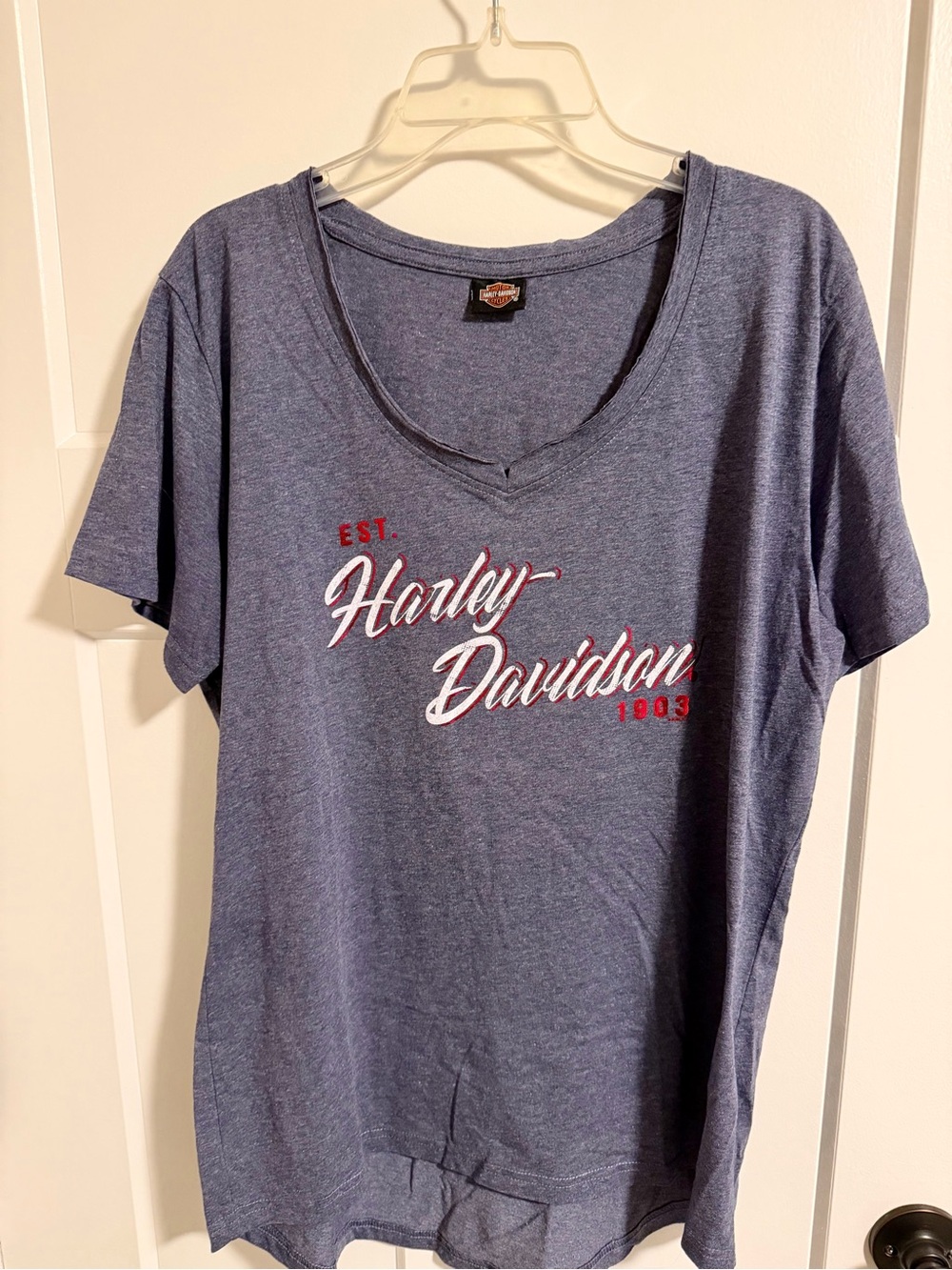 Harley-Davidson Women's Blue V-Neck Graphic Tee large size